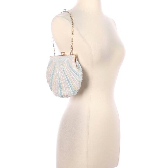 Pastel rainbow beaded clamshell handbag - Picture 2 of 7